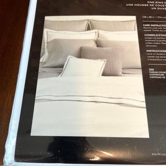 Ralph Lauren Spencer Border Sateen KING Duvet Cover WHITE NAVY - Picture 7 of 8